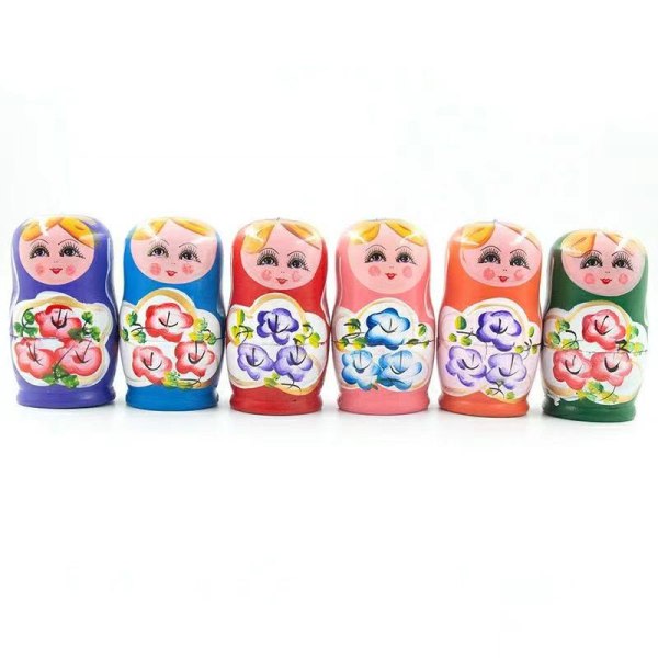 Lila fargede Matryoshka-dukker opptil 12 * 8 cm - Sett med 5 i naturlig tre