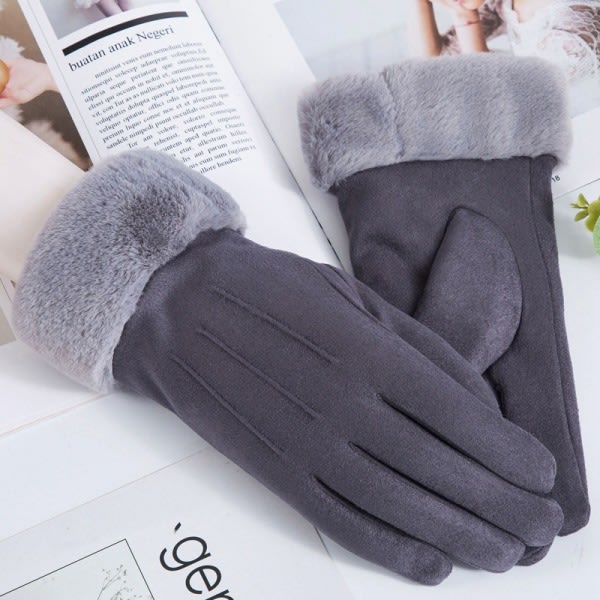 Kvinnors vinterplysch tjocka touch-körmocka läderhandskar Ve D OneSize D OneSize