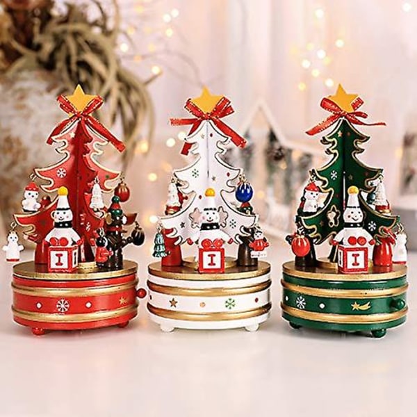Joulukaruselli Musiikkilaatikko 4 Hahmolla Puujoulukuusi Merry-go-round Juhlallinen Lahja Koti Joulukoriste Punainen