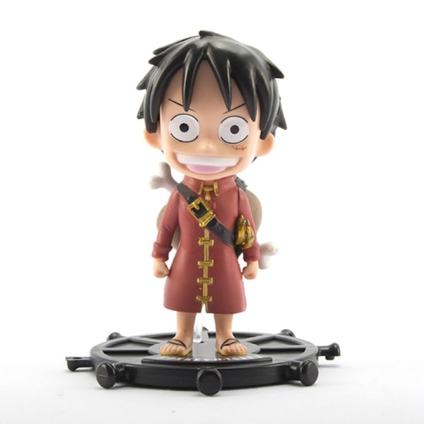 3 st One Piece Luffy Figur med halmhatt Mini Q-version Dockor Bil Tårta Dekoration Tecknad modell Leksak