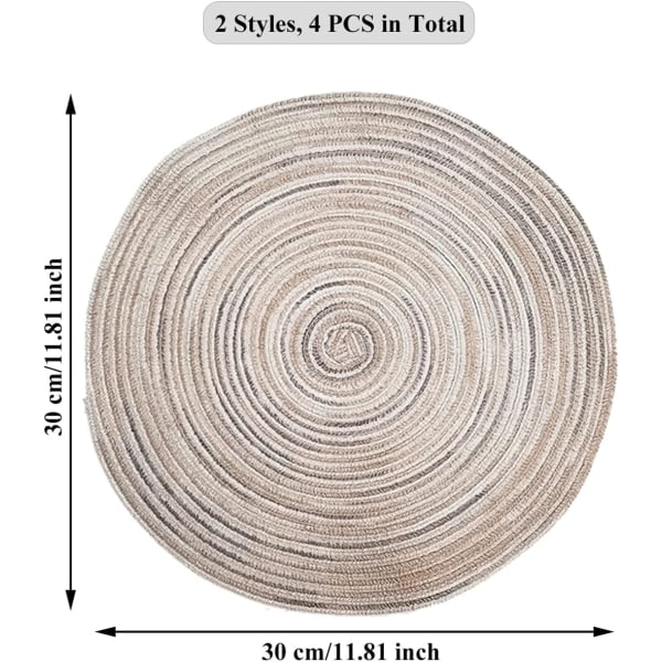 Bitar Runda bordstabletter i bomull, runda bordsunderlägg i bomull Flätade Anti-halk Värmebeständig, för matbord, bar, vardagsrum (C