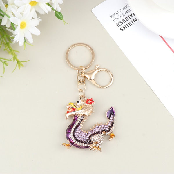 Rhinestone Zodiac Dragon Vedhæng Nøglering Kvinder Mænd Taske Tilbehør A4