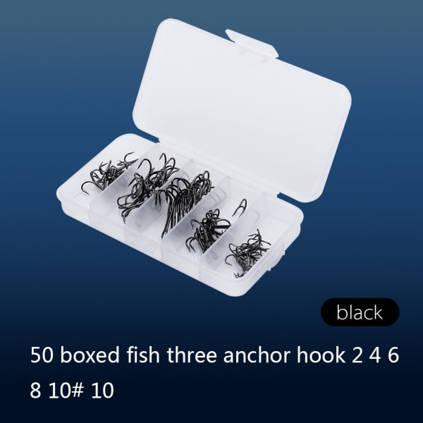 50 st/låda fiskekrok vässad diskantkrok 5 størrelser 2/4/6/8/10 Fiskkrok Tackle svart