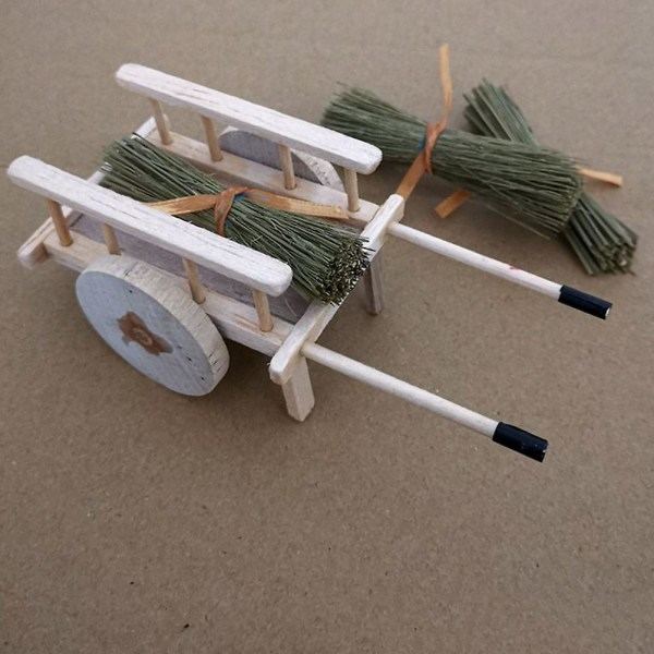 Mini Tilbehør Mini Pynt Barrow Ornament Handlekurv Vogn Leke Miniatyr Vogn（11,5X5CM，Beige）