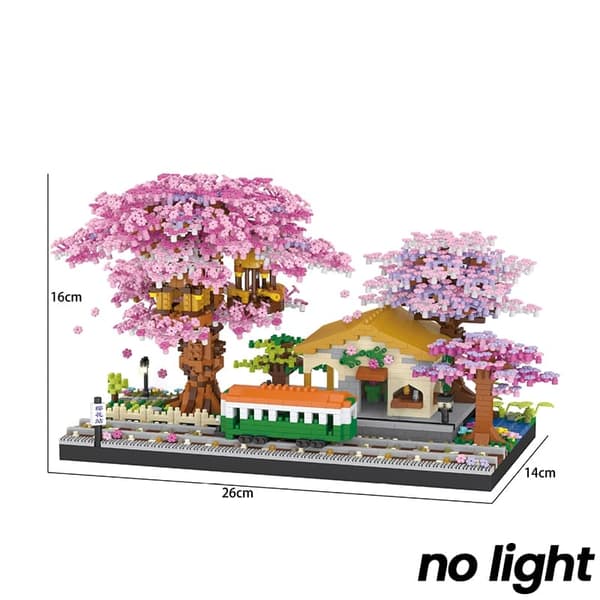 Cherry Blossom Mini Sakura Træ Byggeklodser Sæt - DIY Lys Træhus Model Gave til hende train no light