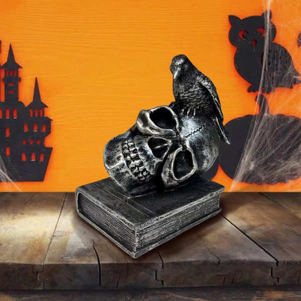 Gotisk Halloween Döskalle Kråkstaty Harts dekorativ skulptur T Svart
