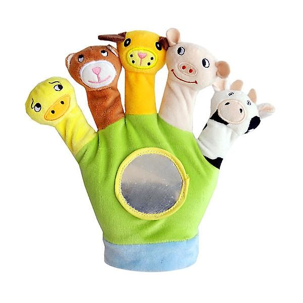 1. hånddukkeleketøy for babyer Tegneserie dyrehånddukkehansker Leke 0-1 år gammel babyhånddukke plysj leketøy grønn 21*25cm