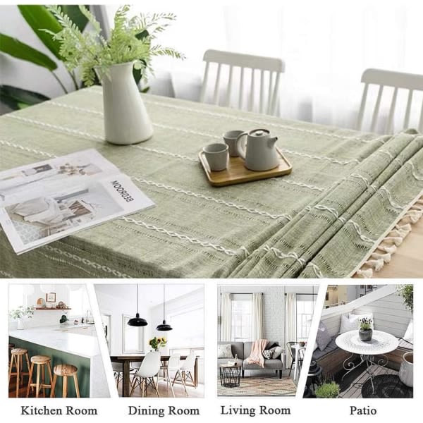 Elegant duk i bomull och linne, tvättbar cover för matbord, picknickduk (ränder - grön, 100 x 160 cm),