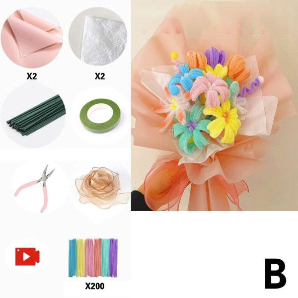 Färgglada Chenille Stam Pip Twist Stick DIY Handgjord Tulpanrosbukett En storlek