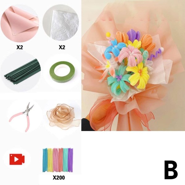 Farverige Chenille Stam Rør Twist Stick DIY Håndlavet Tulip Rose B one-size