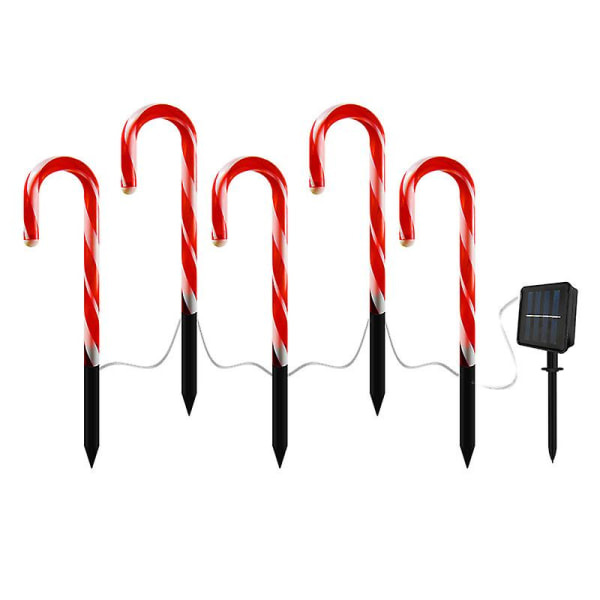 Upplyst utomhus juldekoration, 5-pack julkäppbelysning, led solljus för utomhusträdgårdsdekoration Julgodisformad, upplyst