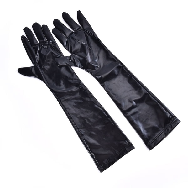 Stretch PU Läder Skinny Long Glove Punk Rock Hip Hop Jazz Dis Black long Black long