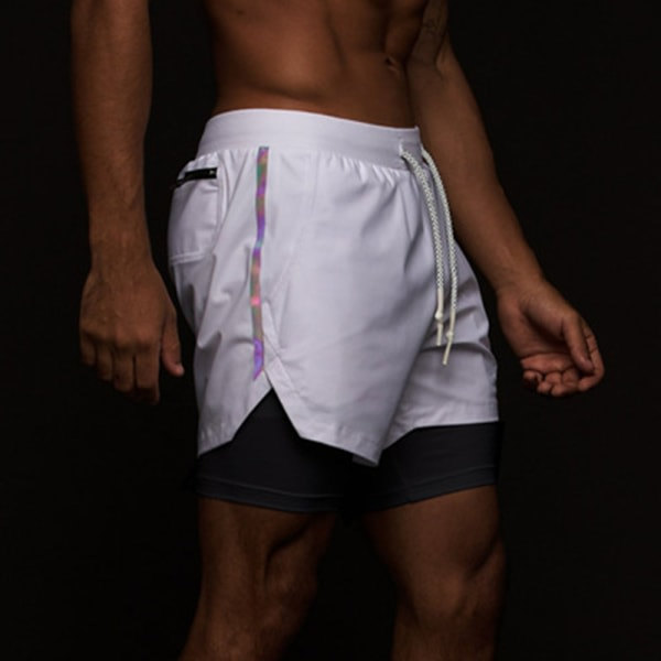 Männs Sport Shorts 2 i 1 Kort Sommarbyxor Vita zdq