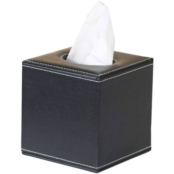 Tissue Box-holdere, Tissue Box Cover Servetthållare PU Läder Tissue Dispenser Ansigts Tissue Box for hjemmekontor Bil Tissue Cover (svart)