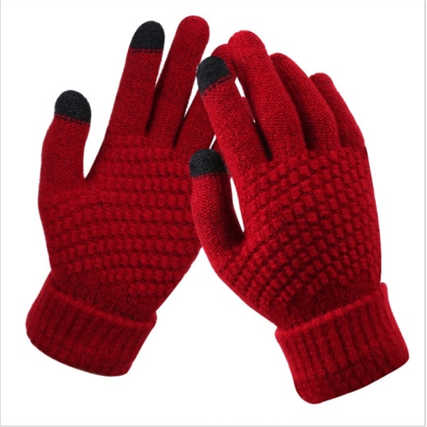 Kvinder Vinter Touch Handsker Varm Stretch Strik Vantar Fuld Fin Rød one size Red one size