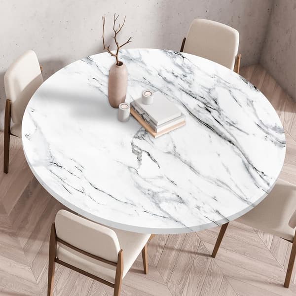 Rund duk med elastisk kant, sklisikker vaskbar polyester-spandex for hjem, restauranter og utendørs servering, stein, 120 cm