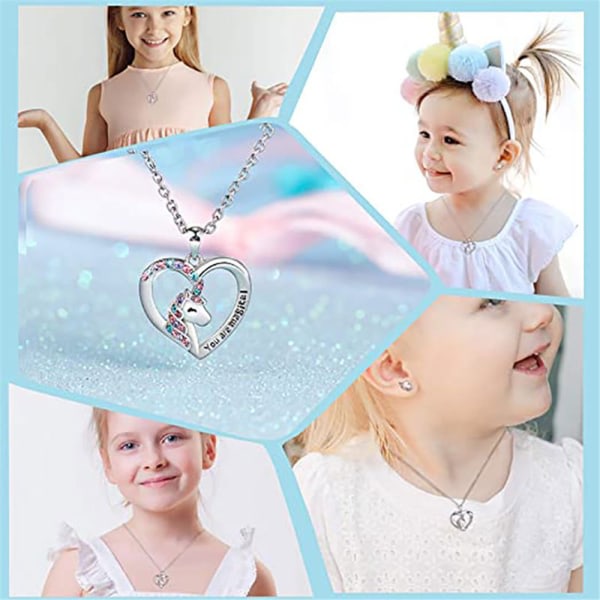 Rhinestone Diamant Unicorn Hjerte Hengesmykke for Kvinner Jente