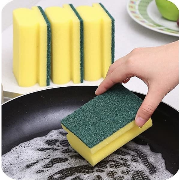 Kraftig skursvamp, dubbelsidig disk- och städsvamp för kök, badrum och hemstädning (8 st, gulgrön)