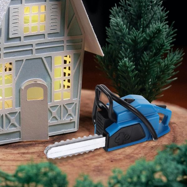 Mini motorsagsklipper modell Dockhus motorsagsklipper Miniatyr motorsagsklipper（8,5x3,6cm，blå）