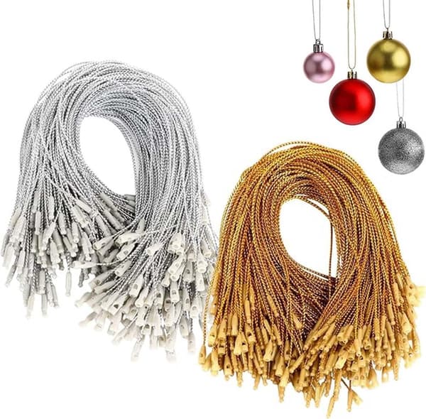 Julepyntophæng, polyesterløkker til træer, kranse og julehåndværk, 200 stykker, guld og sølv, 20 cm
