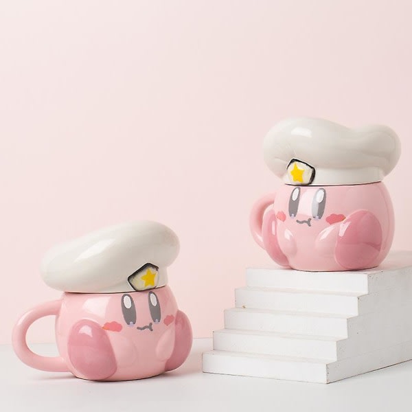 Tecknad kockstjärna Kirby Navy Hat Star Keramisk kopp kaffemugg