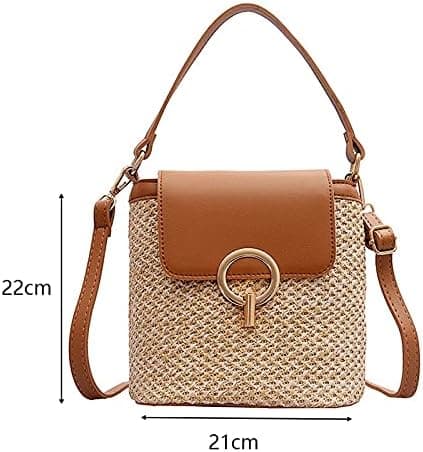 Små halmväskor för kvinnor sommar crossbody-väskor damer resehandväskor och plånböcker kvinnlig axel enkel väska brun Brown