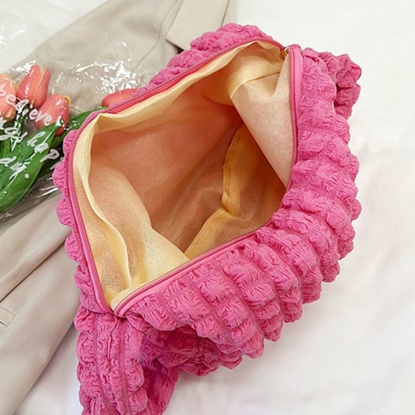 Naisten ruudullinen tikattu olkalaukku, suuri tilavuus, crossbody-laukku rose red