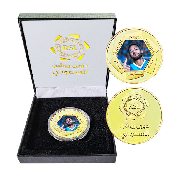 Saudi Premier League minnesmynt i metall med fotbollsstjärnorna C Ronaldo, Benzema och Neymar – en perfekt present till fotbollsälskare box2 Neymar