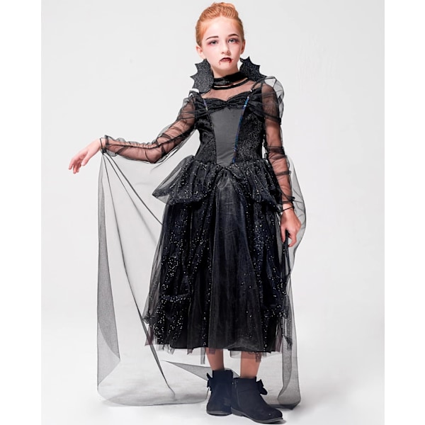 Noittakostuumi lapsille, tytöille, halloween-karnevaaliasu hatulla Black witch 4-6 years