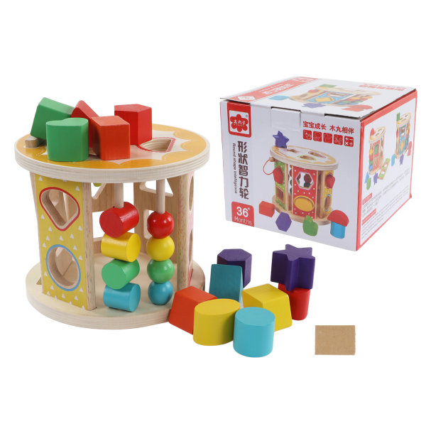 Träformblock 13 hål Färgglada pedagogiska barnformsorteringleksak med pusselhjul för pojkar, flickor