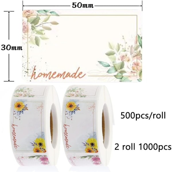1000 stk. rektangulære blomsterklistremerker for glass, krydder, flasker, bryllup, bursdag