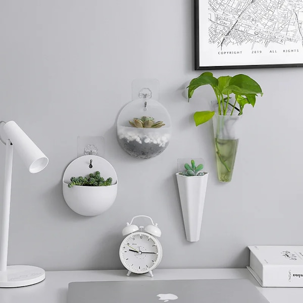 Hydroponisk väggmonterad blomkruka vas lat plast väggmonterad grön blomkruka #2660 cone transparent