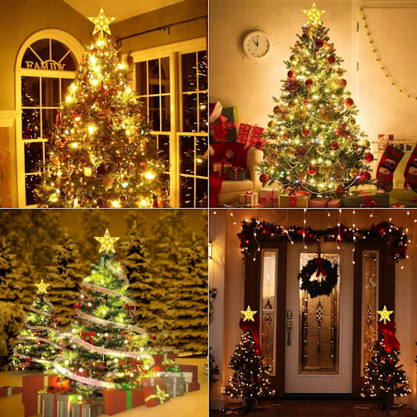 Topper Juletræ Stjerne, 11 LED 19.4cm Julestjerne Juletræ Varm Hvid Batteri Lys Julepynt Pentagram Lampe varm vit 11 LED