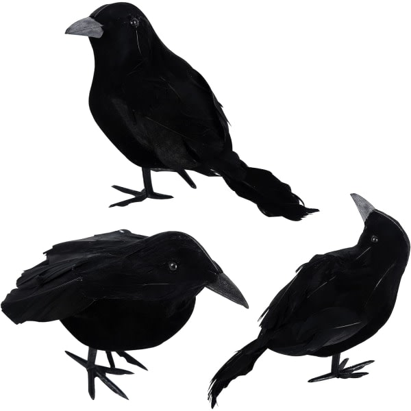Pakkaus Halloween-korppeja Tekojouhikorppeja Realistisia Korppeja Koristeita Eläimen Koriste Pelottava Musta Jouhikorppi Lintu Halloween-juhliin