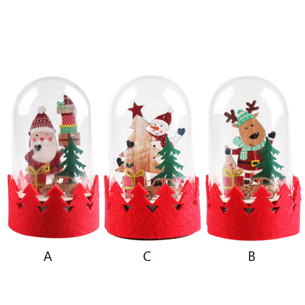 Julminiatyr Tomte Snögubbe Rensa Ornament med Lampskärm LED Ljus Upp Transparent Glödande Snöglob Dekoration Nyårsgåva Rensa