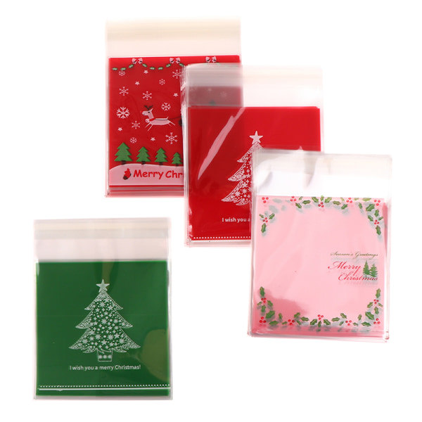 100 stk 10X10Cm Julgodis Cookie Gaveposer Plast Selvannonsering