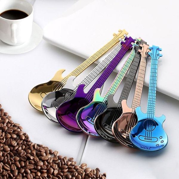 Ny design Gitarrformet Kaffeske Rostfrit Stål Musikkaffekop Skedar Teskedar Blandeskeer Sukkerske
