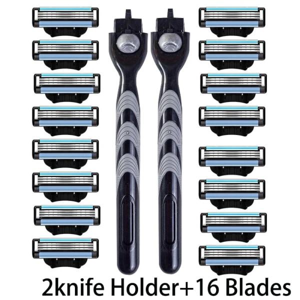 3-lags barberblad, manuell barbermaskin for menn i rustfritt stål, retro våt barbering, gjenbrukbar barberhøvel 2 Holdere 16 Blader 2 Holder  16Blades