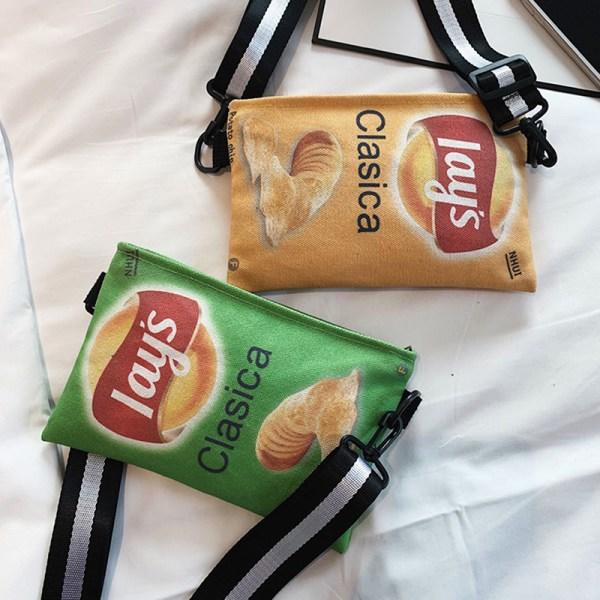 Rolig Potatischips Crossbody Handväska Dam Canvas Axelväska Gul