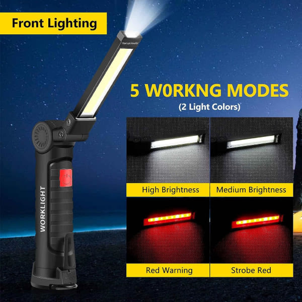 2 stk USB-oppladbare lommelykt, LED-lommelykt, bærbar ma W51