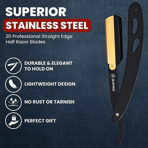 Barberkniv Wet med 10 Barberblad og Oppbevaringsveske i Rustfritt Stål