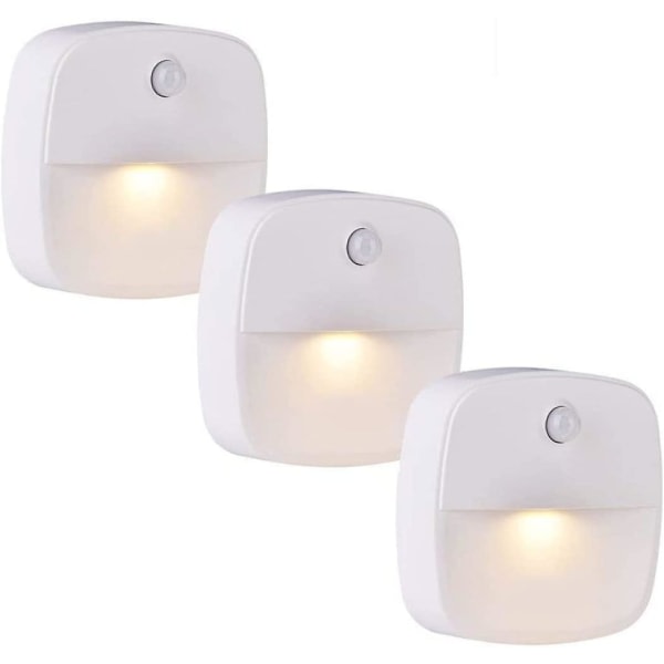 LED Stick-on nattljus, varmvit, rörelseljussensor för hall, sovrum, kök, vit-3pack Människokroppens induktionsnattljus (a-1)