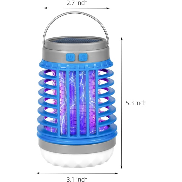 1 st solcellsdriven USB-mygglampa vattentät insektsfälla ficklampa blue 1pcs