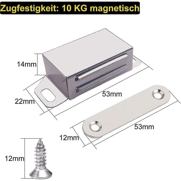 Magnetisk lås til skab - Magnetlås dørmagneter dørlukker dørmagnet møbelmagnet, rustfrit stål 10 kg stærk skabsmagnet