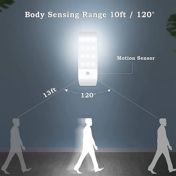 Automatisk lys, bærbar bevegelsessensorlampe, nattlys med 3 moduser 12 LED USB oppladbar med magnetisk klistremerke Varmt lys for skap/gang/trapp