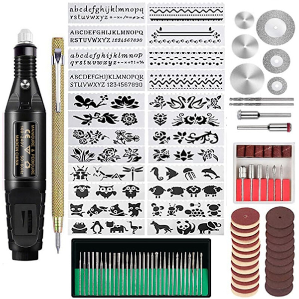 107 Delars Gravyrverktygssats, Multifunktionell Sladdbunden Gravyrpenna, DIY Roterande Verktyg för Smycken, Glas, Trä, Metall