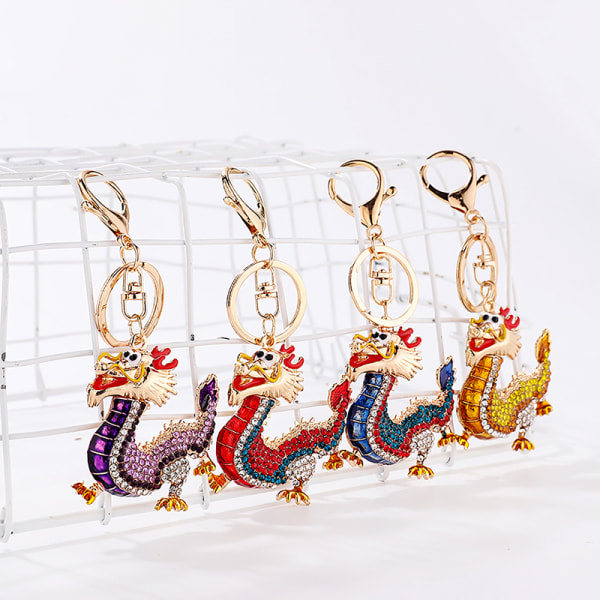 Rhinestone Zodiac Dragon Vedhæng Nøglering Kvinder Mænd Taske Tilbehør A4