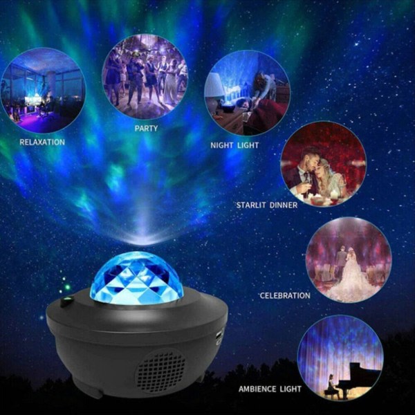 Stjerneprojektor Galaxy LED med Bluetooth-høyttaler Fjernkontroll Sky Lamp for Kid white