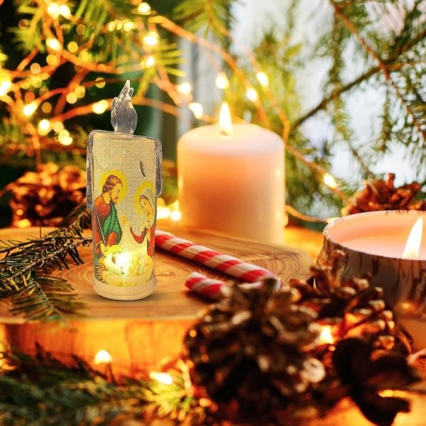 3. flimrande flamlösa ljus | Flammeløse religiøse stearinlys Gave - Devotion Prayer Led Candle Light For Religious Gift, Juldekorationer, Hom