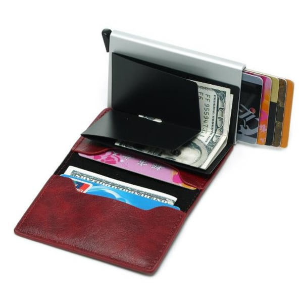 Pop-up Smart kortlomme skyver frem 8 kort RFID-NFC Sikker! Brun zdq
